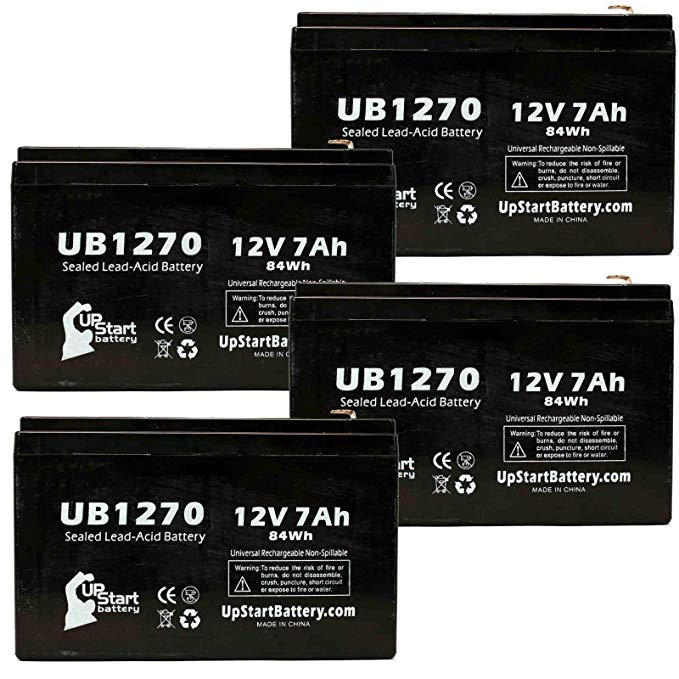 4x Pack - Kung Long WP7.2-12 Battery - Replacement UB1270 Universal Sealed Lead Acid Battery (12V, 7Ah, 7000mAh, F1 Terminal, AGM, SLA) - Includes 8 F1 to F2 Terminal Adapters